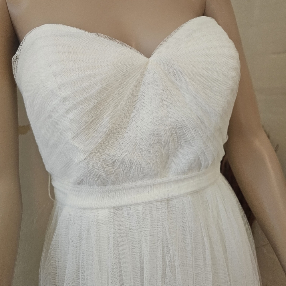 Strapless Sweetheart White Tulle Maxi Dress - Picture 3 of 16